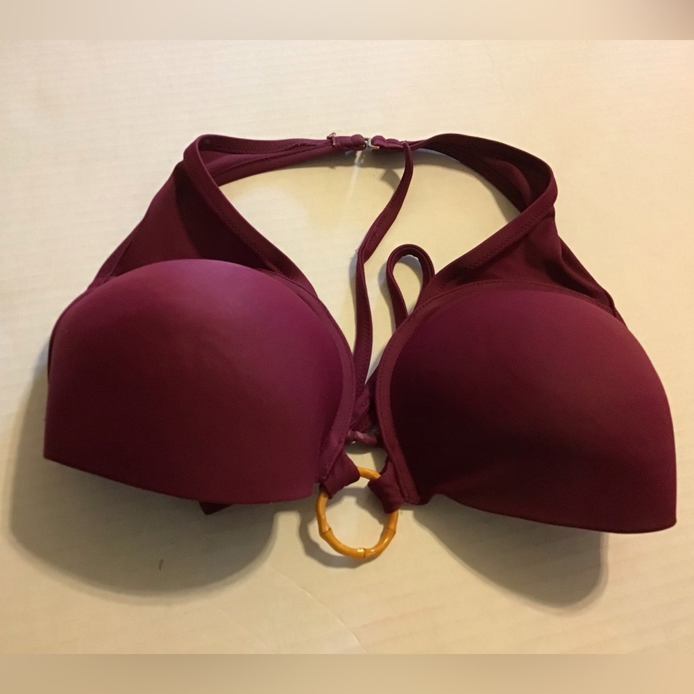 VICTORIAS SECRET BATHING SUIT TOP SWIM GUC SZ 36D PADDED BAMBOO